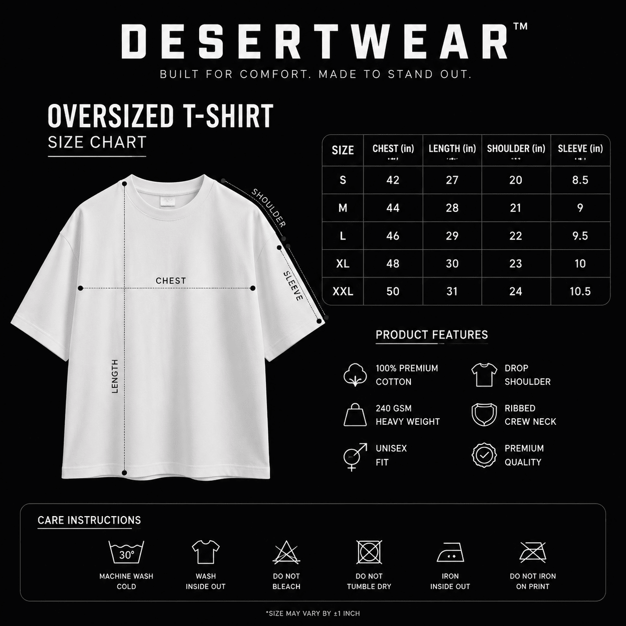 Desertwear DUA Islamic Calligraphy Oversized T-Shirt | White | 240 GSM French Terry Cotton - Desertwear.in