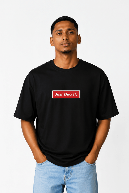 Just Dua It Islamic Oversized T-Shirt for Men | Black | 240 GSM French Terry | Desertwear India - Desertwear.in