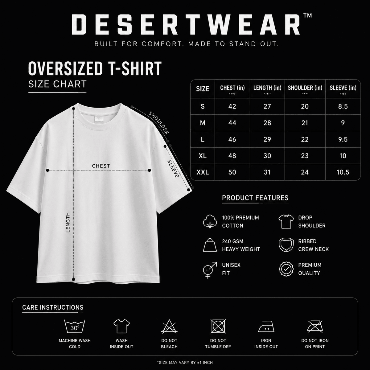 Just Dua It Islamic Oversized T-Shirt for Men | Black | 240 GSM French Terry | Desertwear India - Desertwear.in