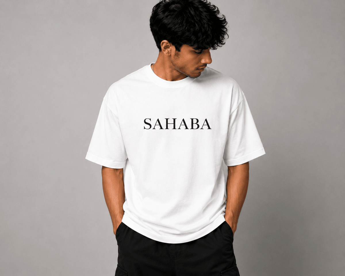 SAHABA Oversized T-Shirt | Premium Islamic Streetwear | White Edition | 240 GSM Cotton - Desertwear.in