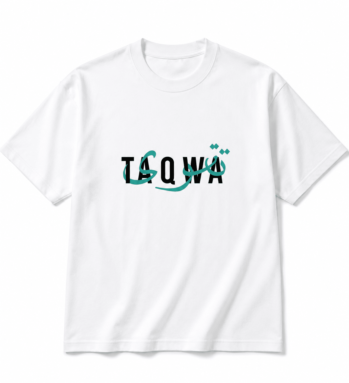 Taqwa Islamic Calligraphy Oversized T-Shirt for Men | White | 240 GSM French Terry | Desertwear India - Desertwear.in